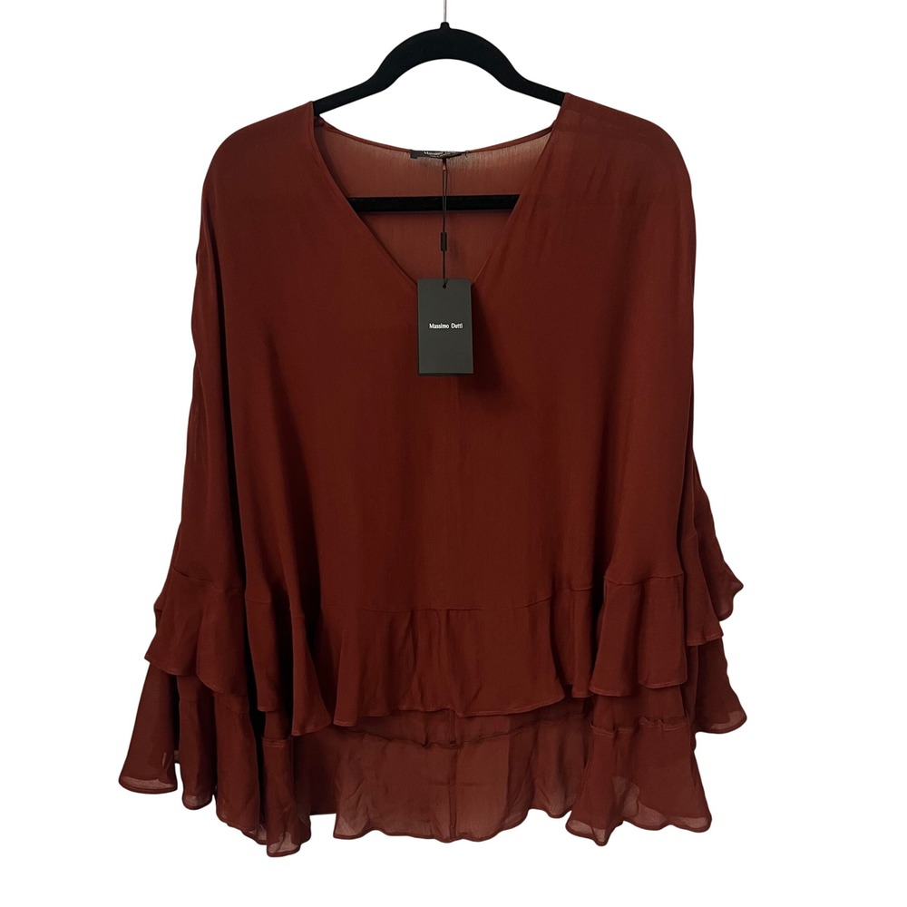 Massimo Dutti NWT flowing ruffled blouse. Color Bordeaux. Womens  XS-S